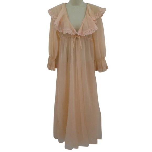 Montgomery Ward Other - VTG Montgomery Ward Medium Pastel Orange Sheer Lace Trim Peignoir Robe Bathrobe
